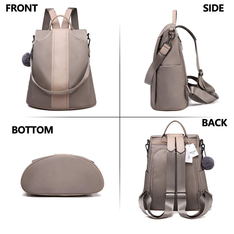 PINCNEL Women Khaki Medium Backpack Purse Waterproof Nylon Anti-theft Rucksack Lightweight Shoulder Bag - Image 4